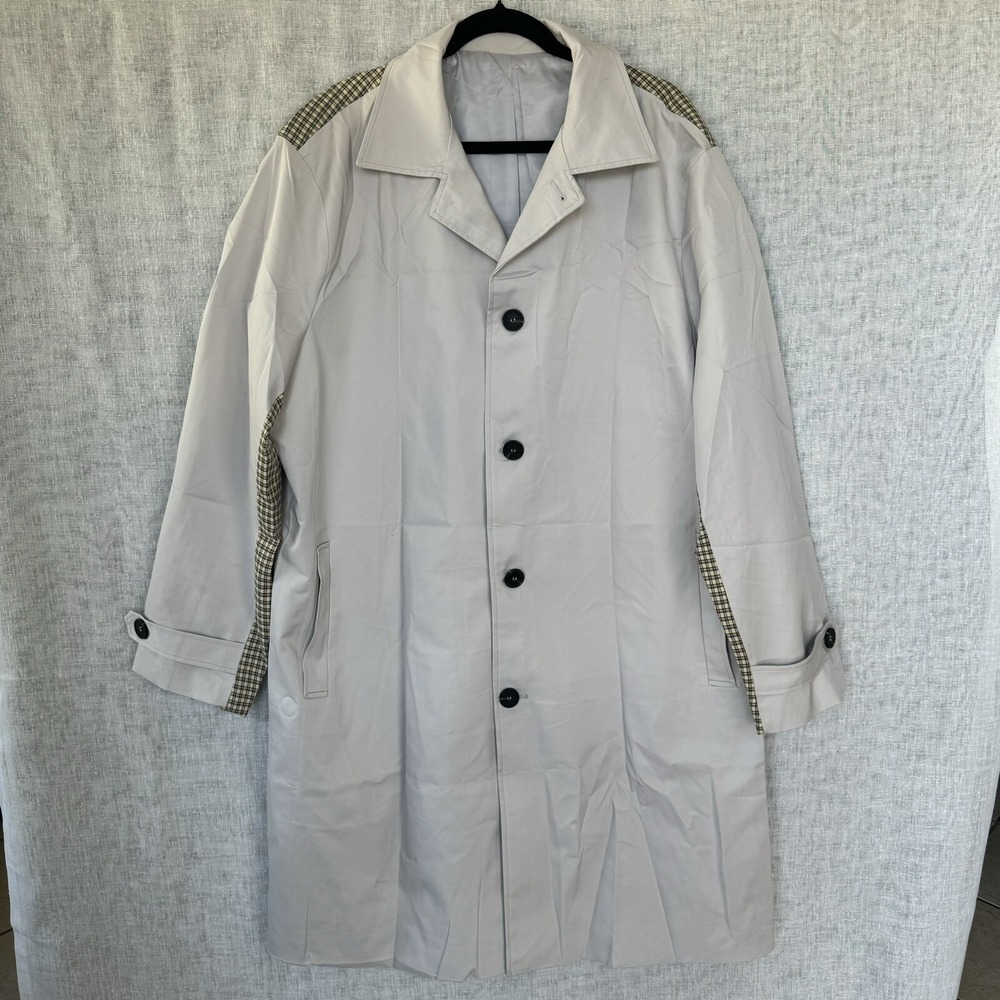 Trench Coat Size XXL Plaid On Back & Sleeves Lined